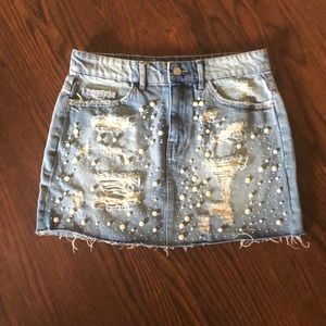Zara Denim + Pearl Distressed Skirt